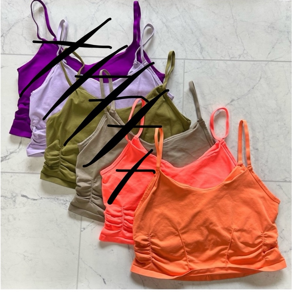 FREE PEOPLE RUCHED CROP TOP ~ XL WITH LOGO Light Orange 🍊LAST ONE🍊